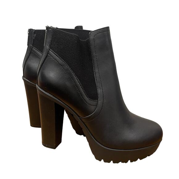 Steve Madden Amandaa Black Leather Almond Toe Platform Ankle Bootie Size 8.5 - Picture 5 of 11